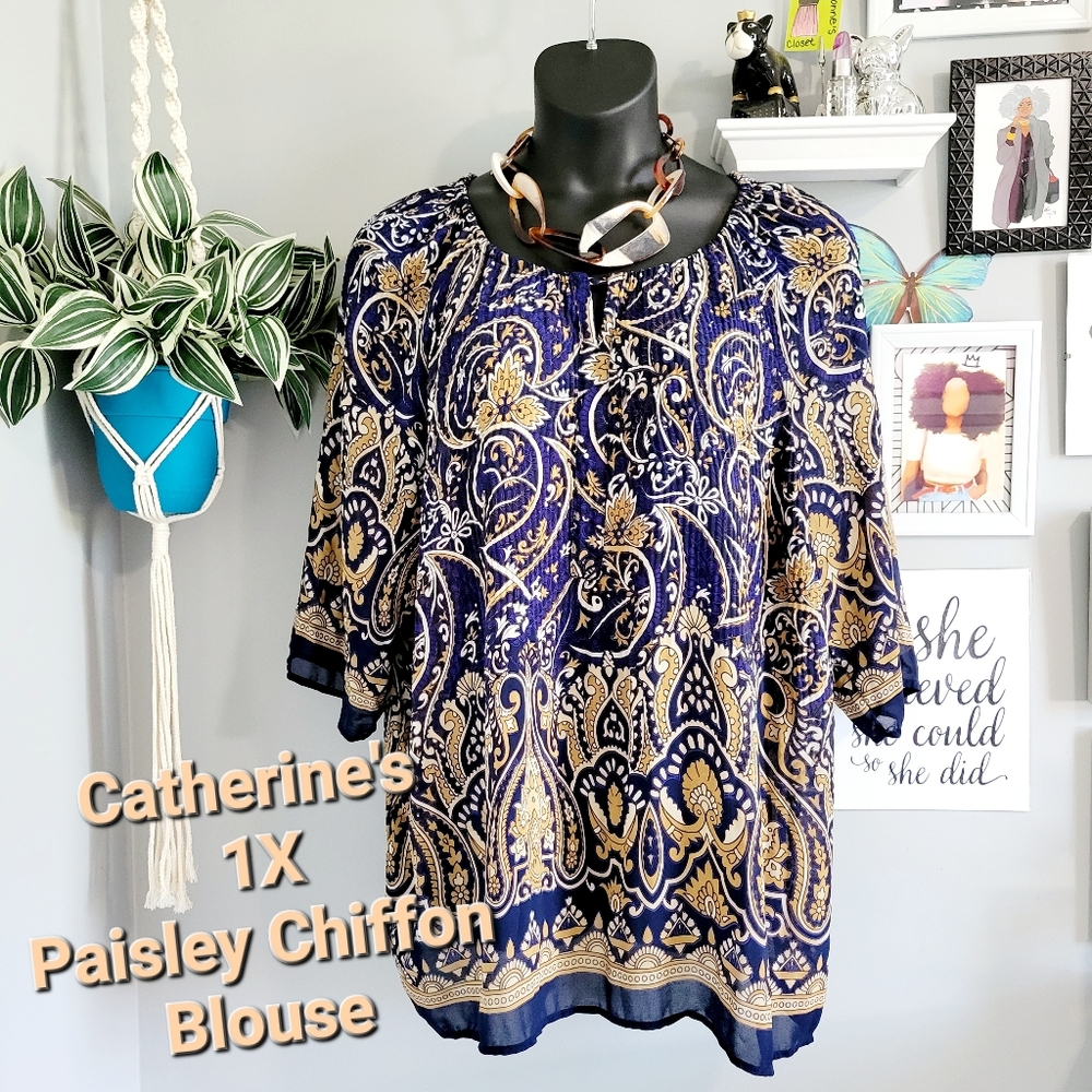 Catherines 1X Paisley Chiffon Blouse